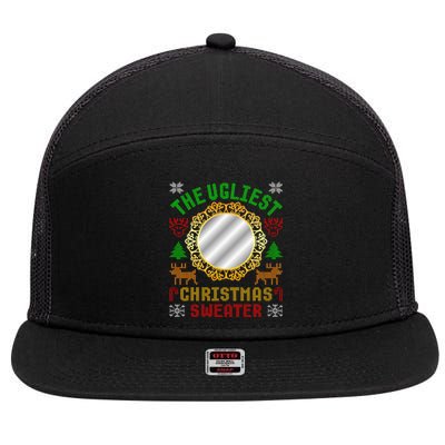 The Ugliest Ugly Christmas Sweater With Mirror Funny Xmas 7 Panel Mesh Trucker Snapback Hat