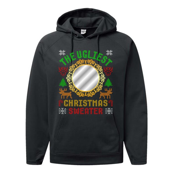 The Ugliest Ugly Christmas Sweater With Mirror Funny Xmas Performance Fleece Hoodie