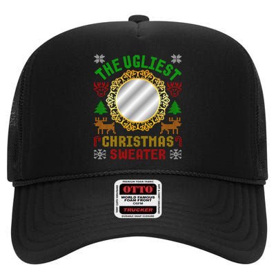 The Ugliest Ugly Christmas Sweater With Mirror Funny Xmas High Crown Mesh Back Trucker Hat