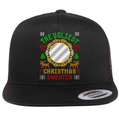 The Ugliest Ugly Christmas Sweater With Mirror Funny Xmas Flat Bill Trucker Hat