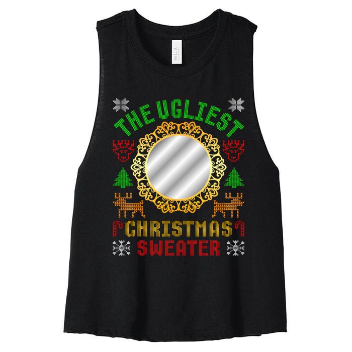 The Ugliest Ugly Christmas Sweater With Mirror Funny Xmas Women's Racerback Cropped Tank