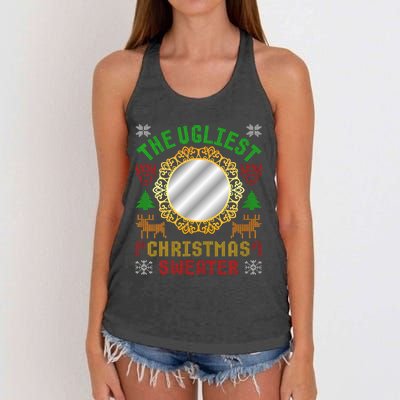 The Ugliest Ugly Christmas Sweater With Mirror Funny Xmas Women's Knotted Racerback Tank