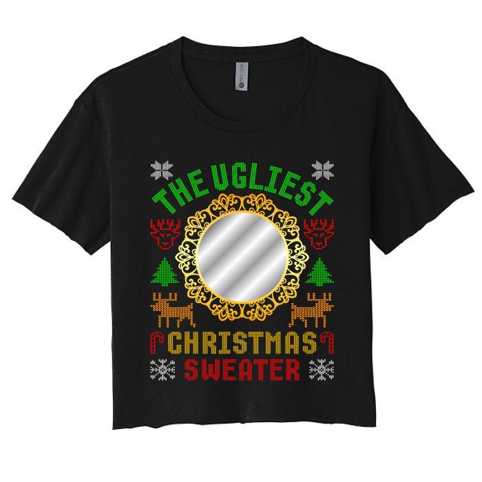 The Ugliest Ugly Christmas Sweater With Mirror Funny Xmas Women's Crop Top Tee