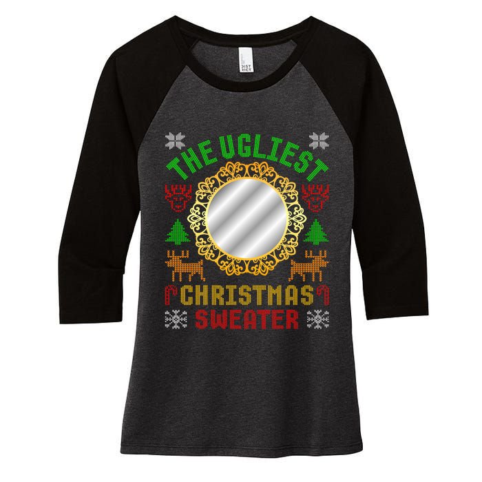 The Ugliest Ugly Christmas Sweater With Mirror Funny Xmas Women's Tri-Blend 3/4-Sleeve Raglan Shirt