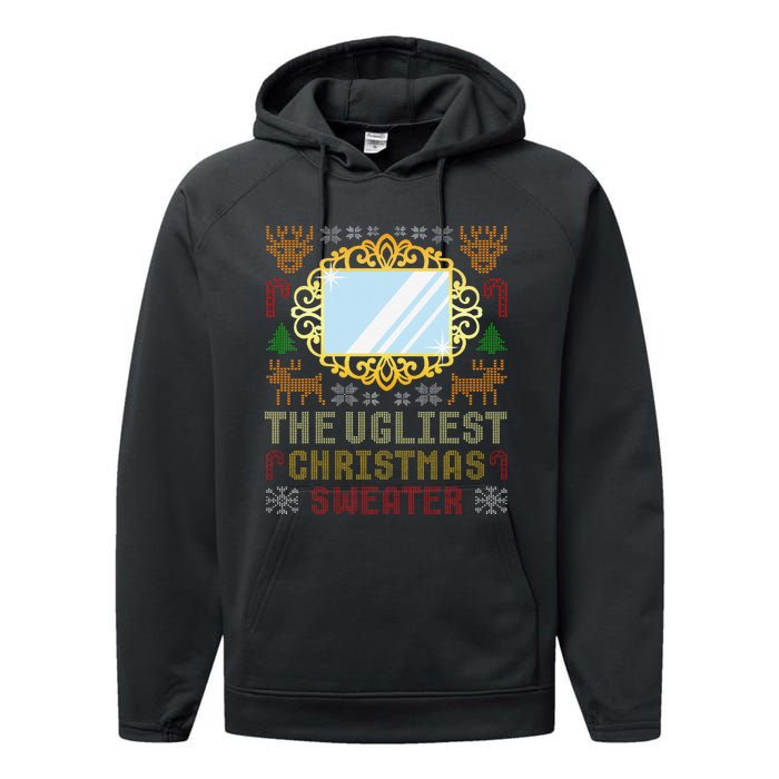 The Ugliest Ugly Christmas Sweater With Mirror Funny Xmas Performance Fleece Hoodie