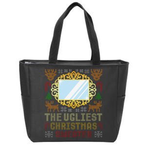 The Ugliest Ugly Christmas Sweater With Mirror Funny Xmas Zip Tote Bag