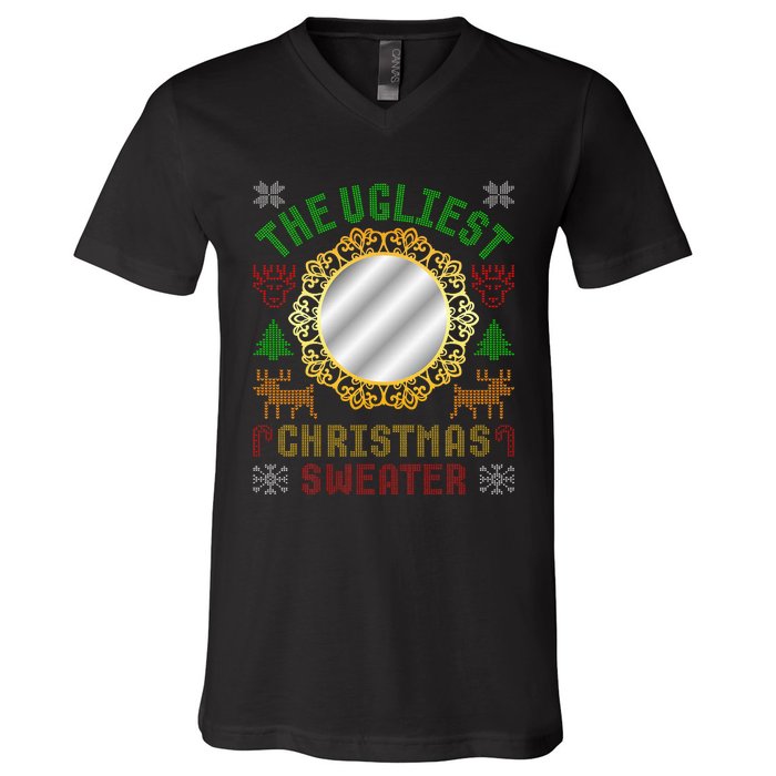 The Ugliest Ugly Christmas Sweater With Mirror Funny Xmas V-Neck T-Shirt