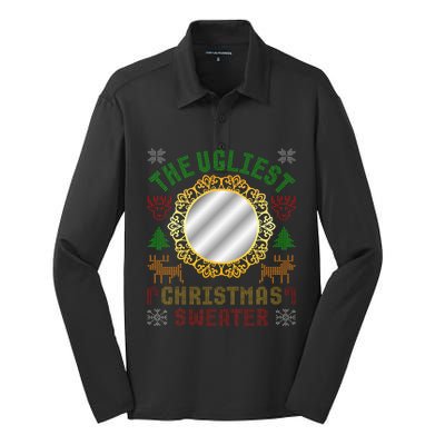 The Ugliest Ugly Christmas Sweater With Mirror Funny Xmas Silk Touch Performance Long Sleeve Polo