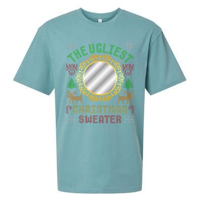 The Ugliest Ugly Christmas Sweater With Mirror Funny Xmas Sueded Cloud Jersey T-Shirt