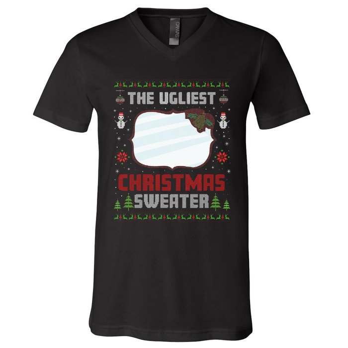 The Ugliest Ugly Christmas Sweater With Mirror Funny Xmas V-Neck T-Shirt