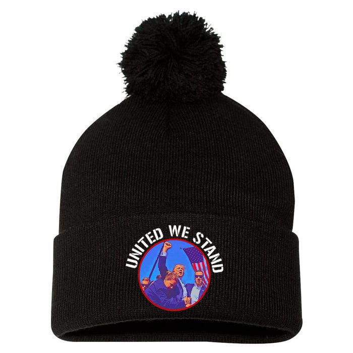 Trump United We Stand Trump Never Surrender Pom Pom 12in Knit Beanie