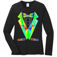 Tux Tuxedo With Pockets Rose Tie Dye Ladies Long Sleeve Shirt