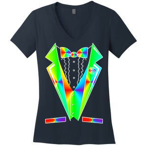 Tux Tuxedo With Pockets Rose Tie Dye Women's V-Neck T-Shirt