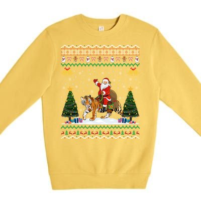 Tiger Ugly Xmas Gift Funny Santa Riding Tiger Christmas Gift Premium Crewneck Sweatshirt