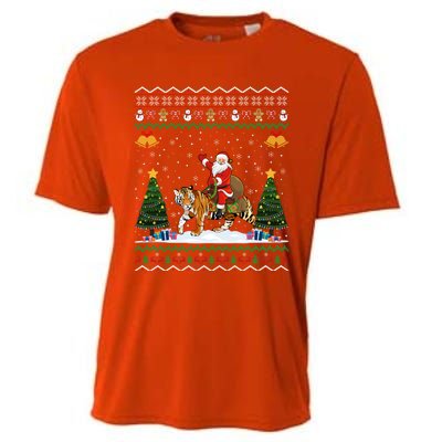 Tiger Ugly Xmas Gift Funny Santa Riding Tiger Christmas Gift Cooling Performance Crew T-Shirt