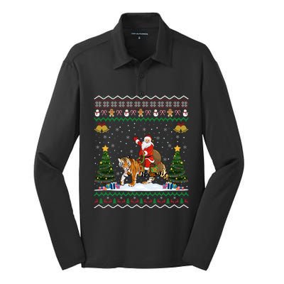 Tiger Ugly Xmas Gift Funny Santa Riding Tiger Christmas Gift Silk Touch Performance Long Sleeve Polo