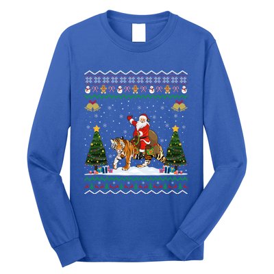 Tiger Ugly Xmas Gift Funny Santa Riding Tiger Christmas Gift Long Sleeve Shirt