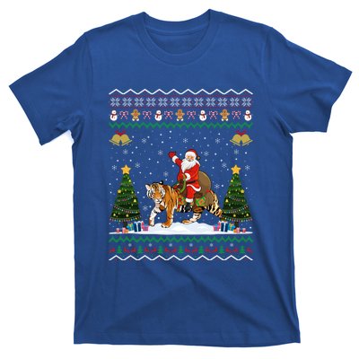 Tiger Ugly Xmas Gift Funny Santa Riding Tiger Christmas Gift T-Shirt