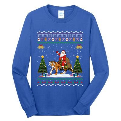 Tiger Ugly Xmas Gift Funny Santa Riding Tiger Christmas Gift Tall Long Sleeve T-Shirt