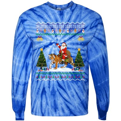 Tiger Ugly Xmas Gift Funny Santa Riding Tiger Christmas Gift Tie-Dye Long Sleeve Shirt