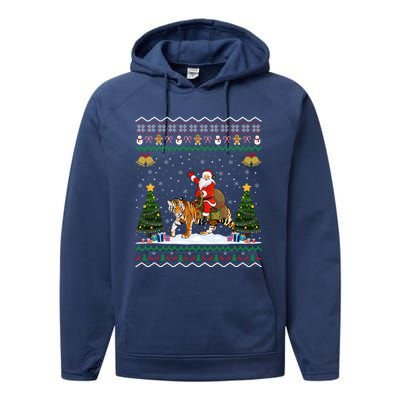 Tiger Ugly Xmas Gift Funny Santa Riding Tiger Christmas Gift Performance Fleece Hoodie