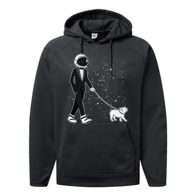 Tuxedo Astronaut Walking Dog Performance Fleece Hoodie