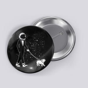 Tuxedo Astronaut Walking Dog Button