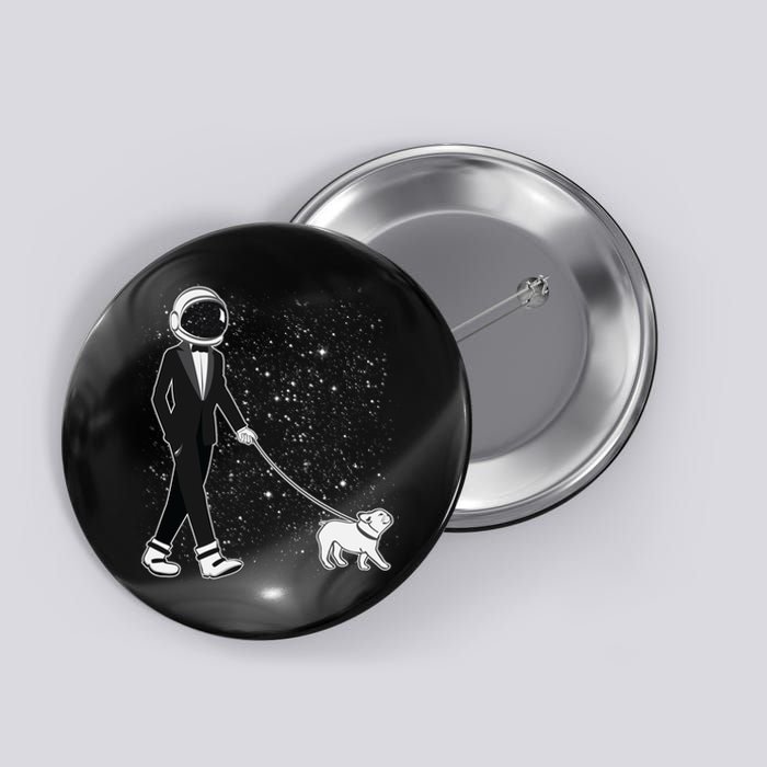 Tuxedo Astronaut Walking Dog Button