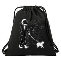 Tuxedo Astronaut Walking Dog Drawstring Bag