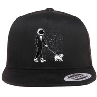 Tuxedo Astronaut Walking Dog Flat Bill Trucker Hat