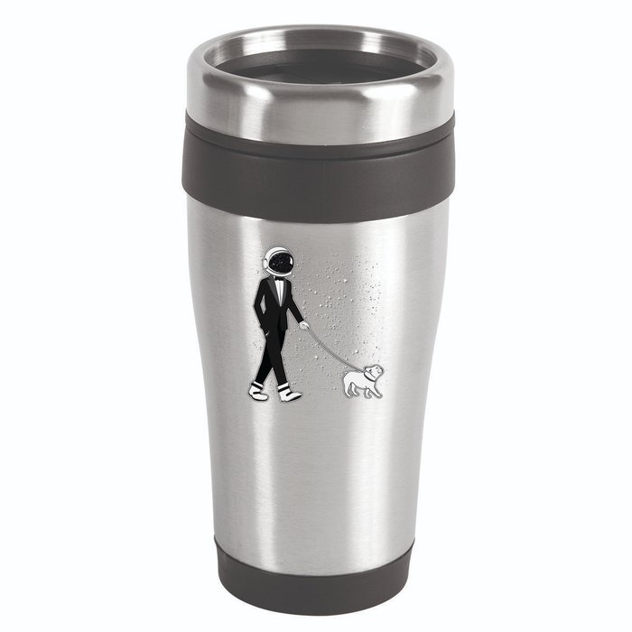 Tuxedo Astronaut Walking Dog 16oz Travel Tumbler