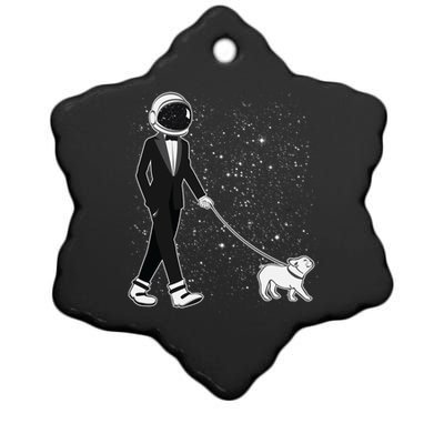 Tuxedo Astronaut Walking Dog Ceramic Star Ornament