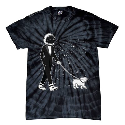 Tuxedo Astronaut Walking Dog Tie-Dye T-Shirt