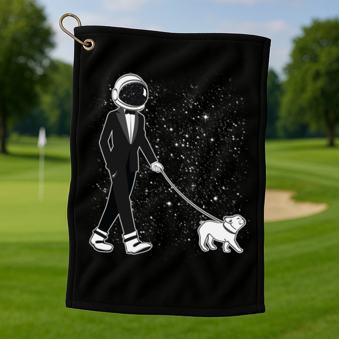 Tuxedo Astronaut Walking Dog Golf Towel
