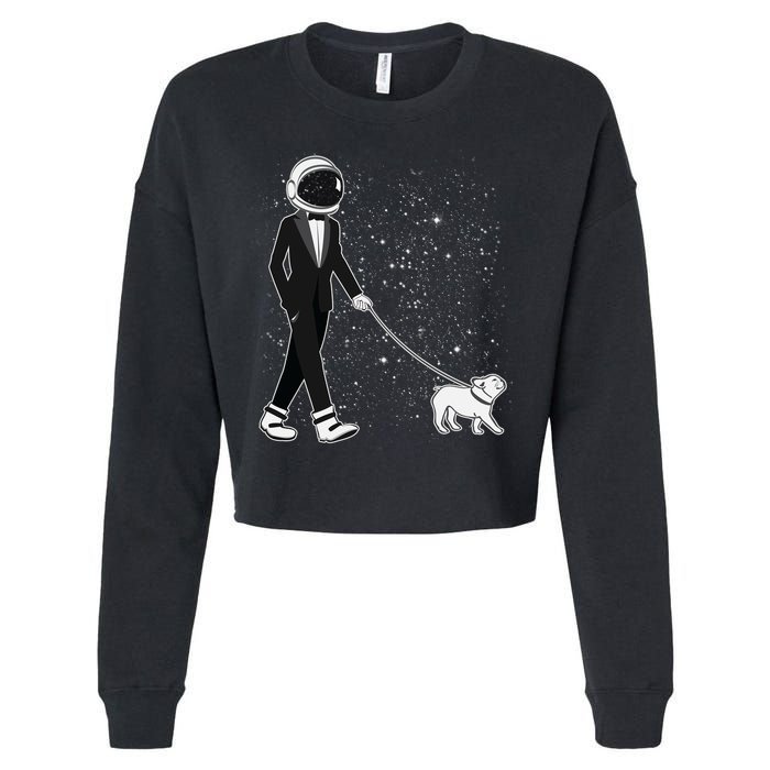 Tuxedo Astronaut Walking Dog Cropped Pullover Crew