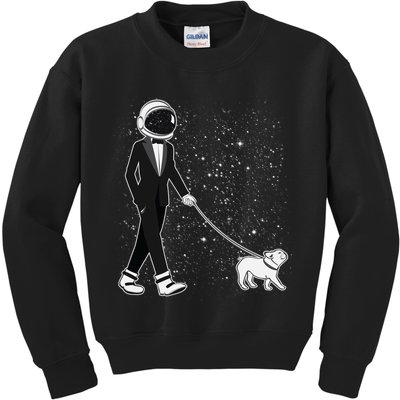 Tuxedo Astronaut Walking Dog Kids Sweatshirt