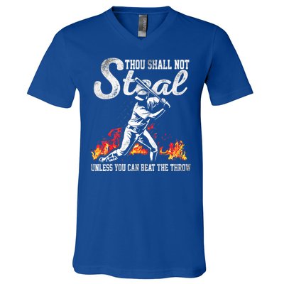 ThouShallNotSteal Unless You Can Beat The Throw Baseball Gift V-Neck T-Shirt