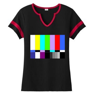 TV Colors Bars Organic Screen Retro Ladies Halftime Notch Neck Tee