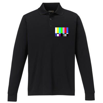 TV Colors Bars Organic Screen Retro Performance Long Sleeve Polo