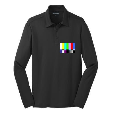 TV Colors Bars Organic Screen Retro Silk Touch Performance Long Sleeve Polo