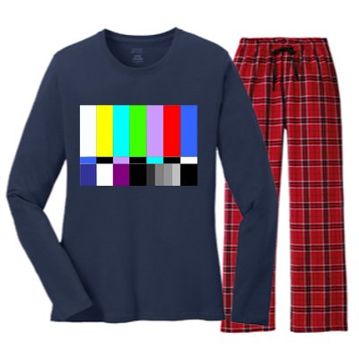 TV Colors Bars Organic Screen Retro Women's Long Sleeve Flannel Pajama Set 