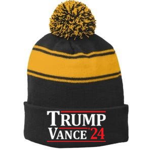 Trump Vance 24 Trump 2024 Stripe Pom Pom Beanie