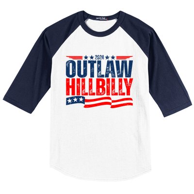 Trump Vance 2024 Vintage Elections Outlaw Hillbilly Us Flag Baseball Sleeve Shirt