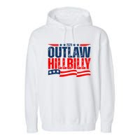 Trump Vance 2024 Vintage Elections Outlaw Hillbilly Us Flag Garment-Dyed Fleece Hoodie