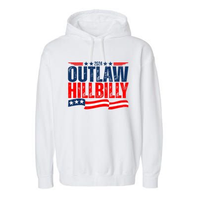 Trump Vance 2024 Vintage Elections Outlaw Hillbilly Us Flag Garment-Dyed Fleece Hoodie