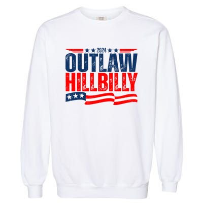 Trump Vance 2024 Vintage Elections Outlaw Hillbilly Us Flag Garment-Dyed Sweatshirt