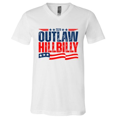 Trump Vance 2024 Vintage Elections Outlaw Hillbilly Us Flag V-Neck T-Shirt