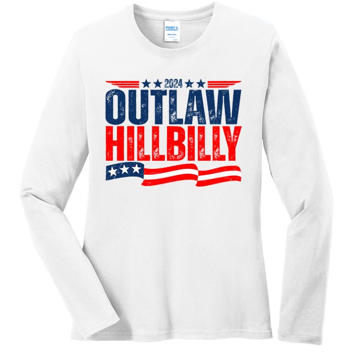 Trump Vance 2024 Vintage Elections Outlaw Hillbilly Us Flag Ladies Long Sleeve Shirt