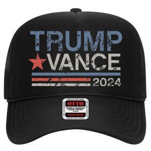 Trump Vance 2024 Retro Featuring Trump And Jd Vance High Crown Mesh Back Trucker Hat