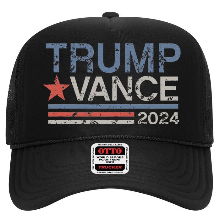 Trump Vance 2024 Retro Featuring Trump And Jd Vance High Crown Mesh Back Trucker Hat